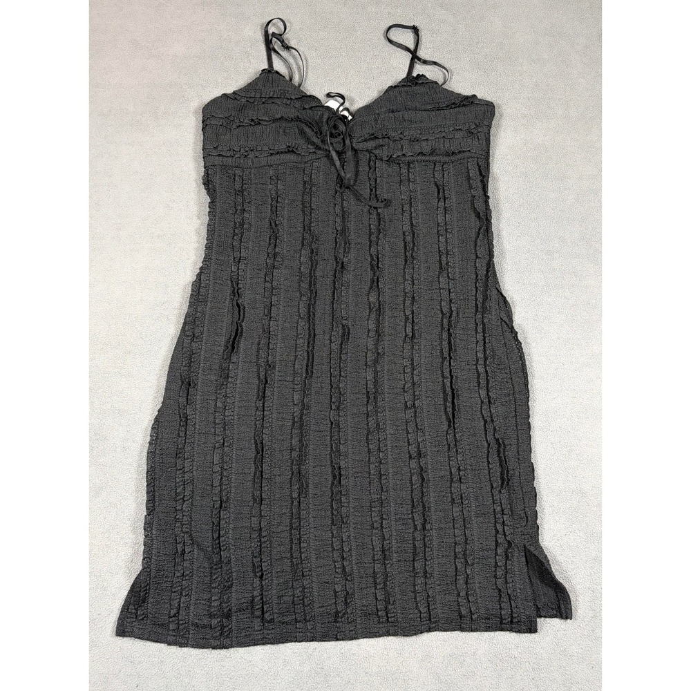 7DAY WKND Mini Dress Womens Medium Black Ruffle Textured Strappy 6A5358